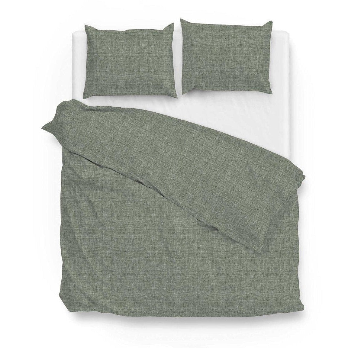 Zo Home Dekbedovertrek Lino Army Green Katoen - Bedtextielonline.be