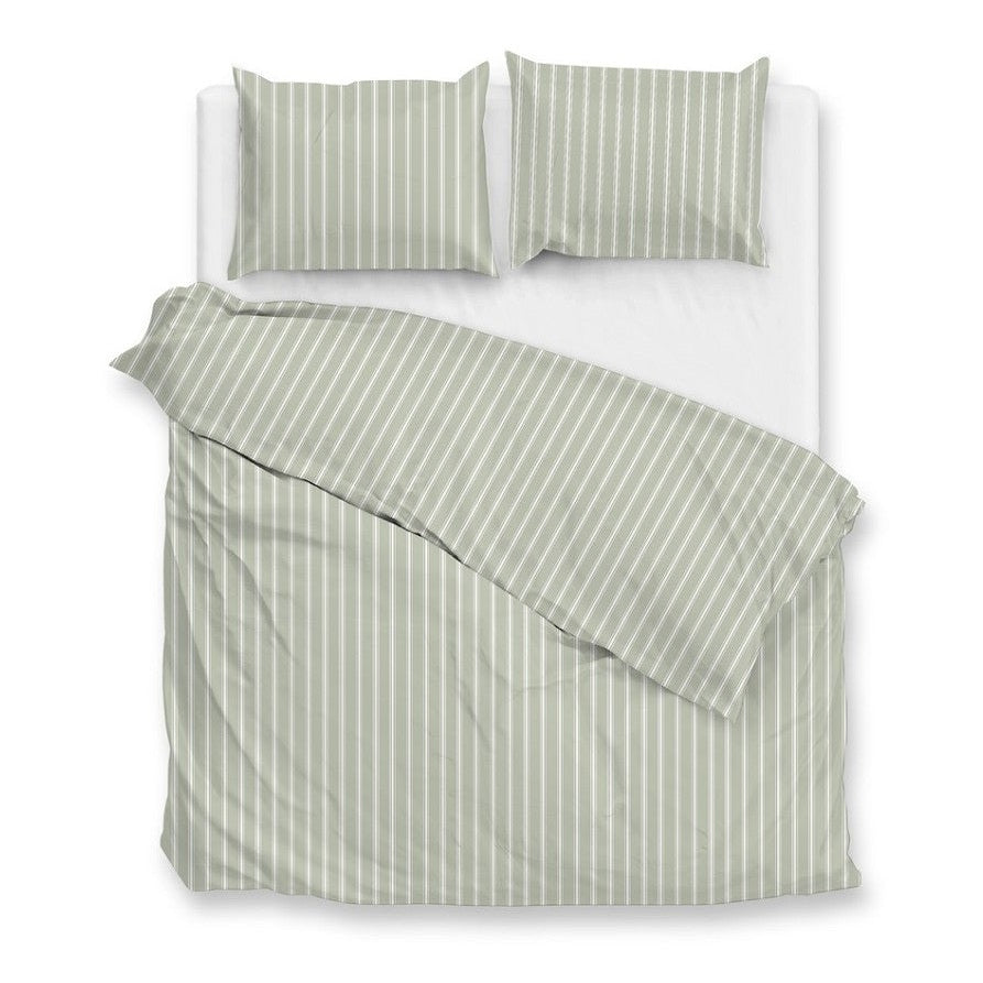 Zo Home Dekbedovertrek Percale Righe di Percalle Smokey Green