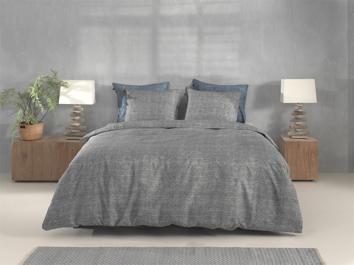 Zo Home Dekbedovertrek Lino Dark Grey Katoen - Bedtextielonline.be