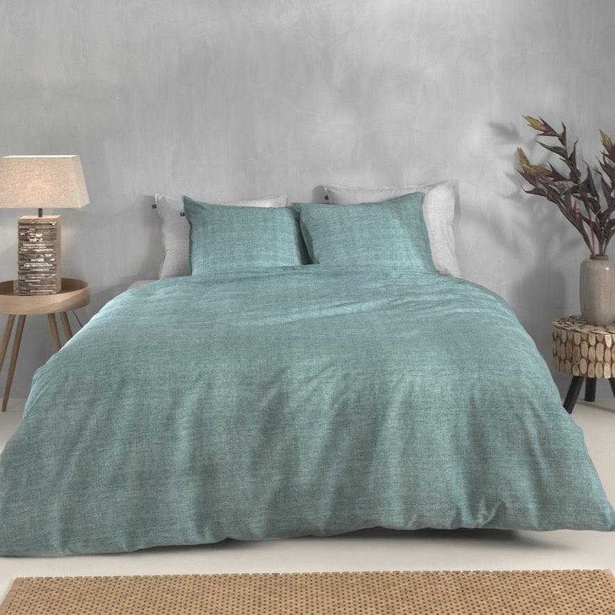 Zo Home Dekbedovertrek Lino Emerald Green Katoen - Bedtextielonline.be