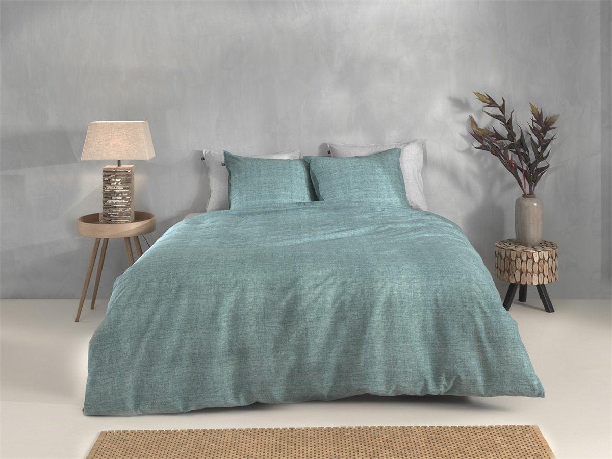 Zo Home Dekbedovertrek Lino Emerald Green Katoen - Bedtextielonline.be