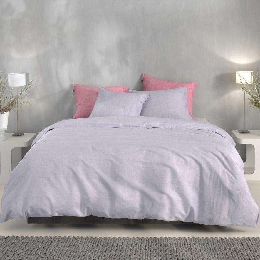 Zo Home Dekbedovertrek Lino Grey Lilac Katoen - Bedtextielonline.be