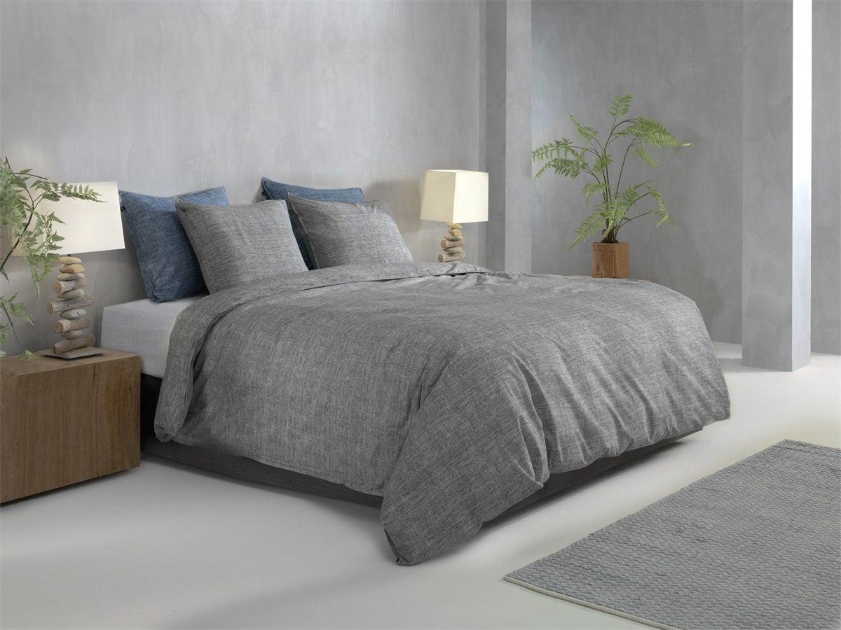 Zo Home Dekbedovertrek Lino Dark Grey Katoen - Bedtextielonline.be