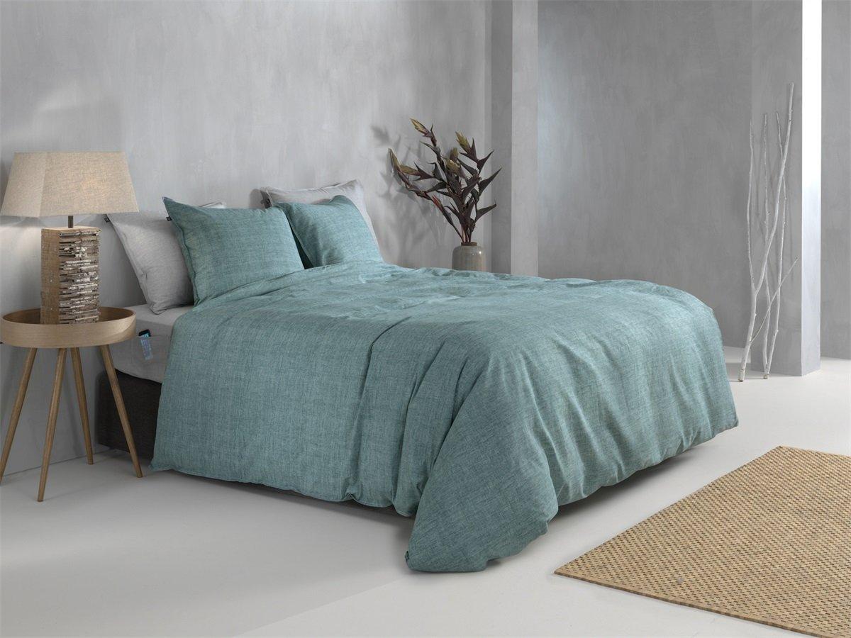 Zo Home Dekbedovertrek Lino Emerald Green Katoen - Bedtextielonline.be