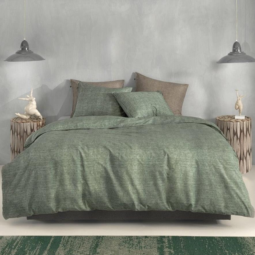 Zo Home Dekbedovertrek Lino Army Green Katoen - Bedtextielonline.be