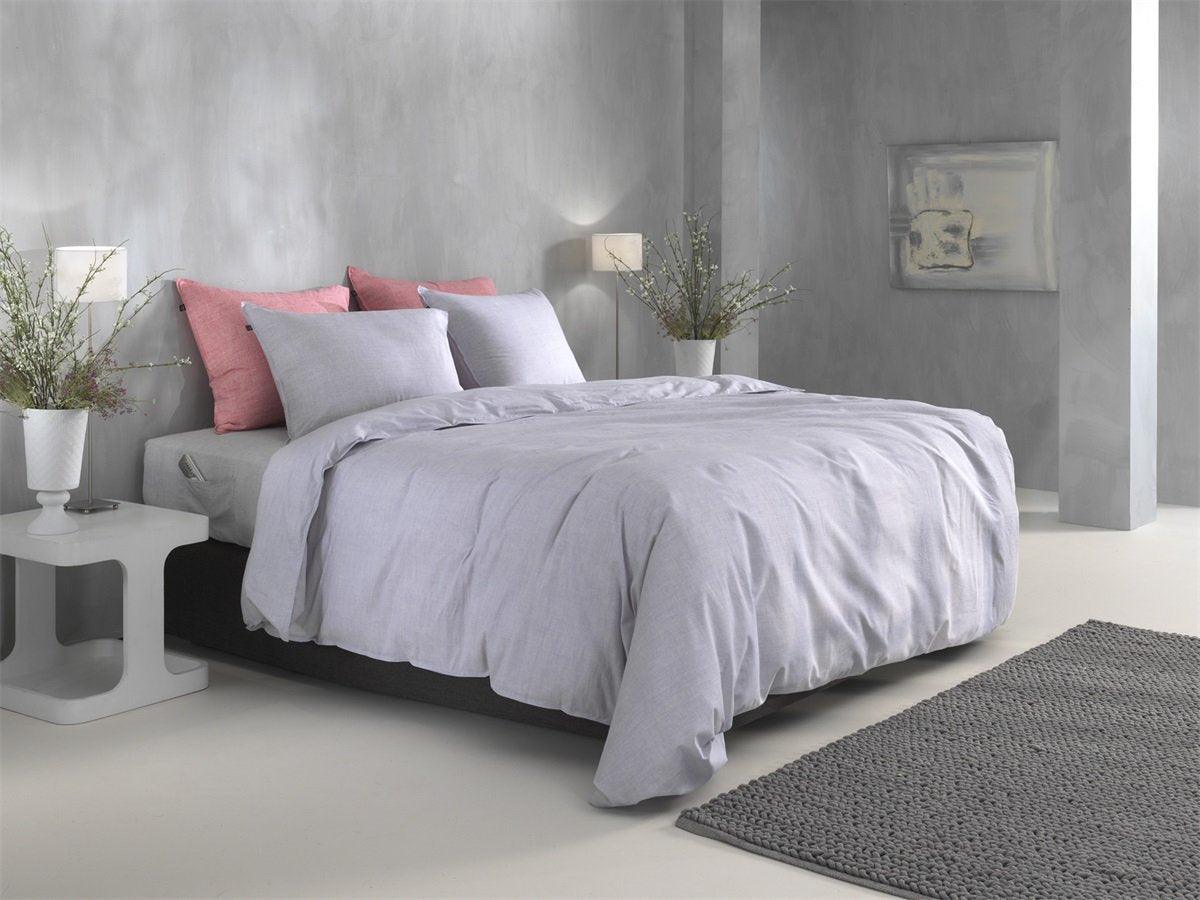 Zo Home Dekbedovertrek Lino Grey Lilac Katoen - Bedtextielonline.be