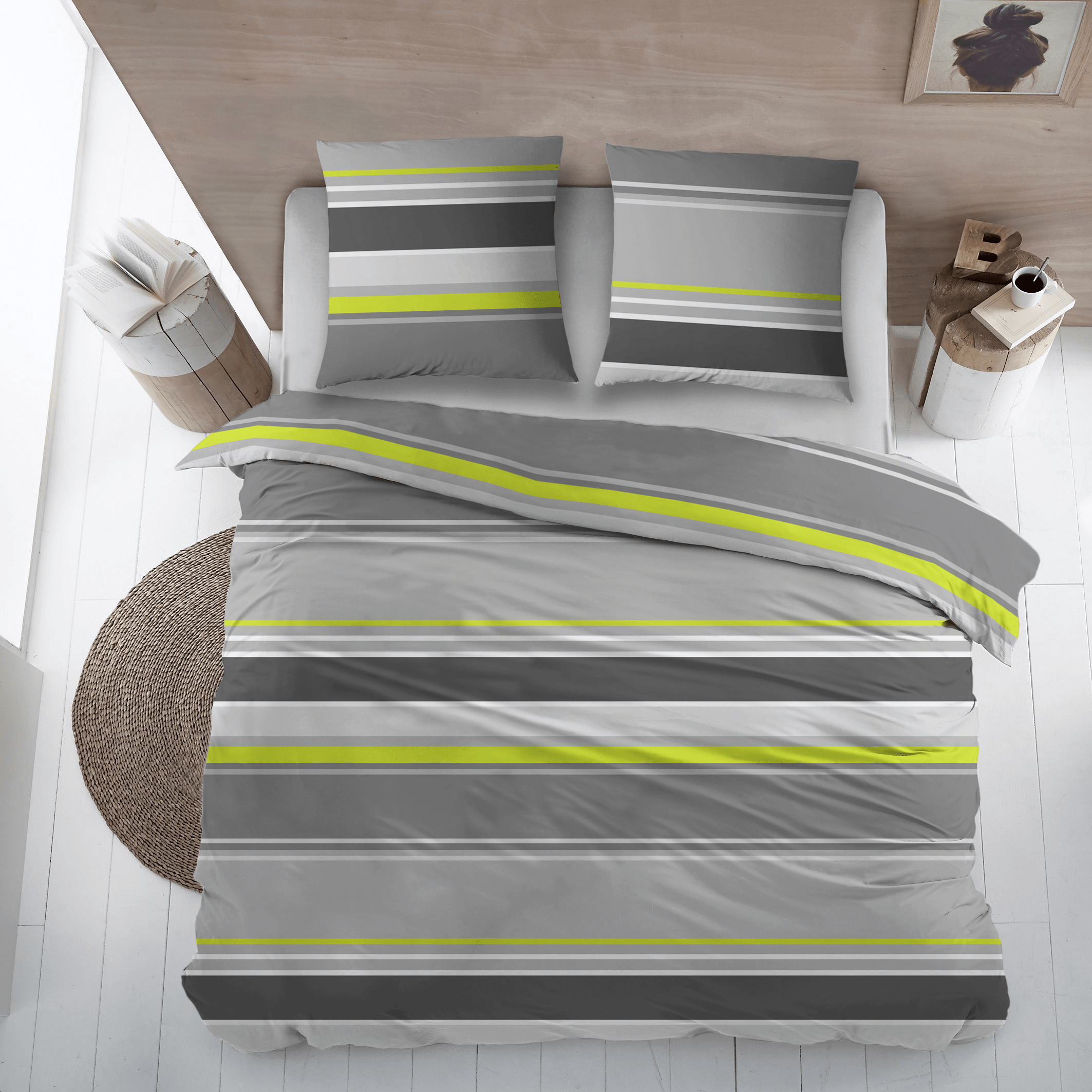 Cottons Dekbedovertrek Basha Lime Flanel - Bedtextielonline.be