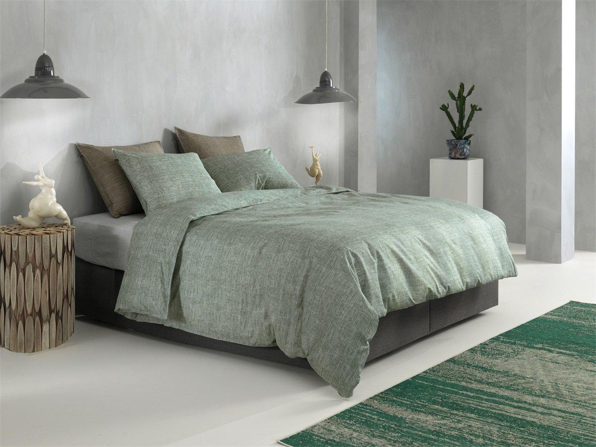 Zo Home Dekbedovertrek Lino Moss Green Katoen - Bedtextielonline.be