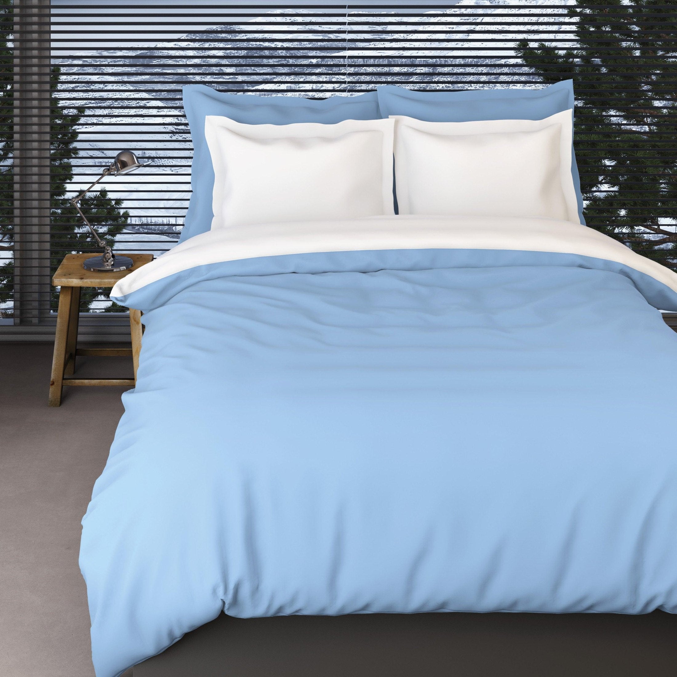 Dekbedovertrek Flanel Comtesse Bleu Wit - Bedtextielonline.be