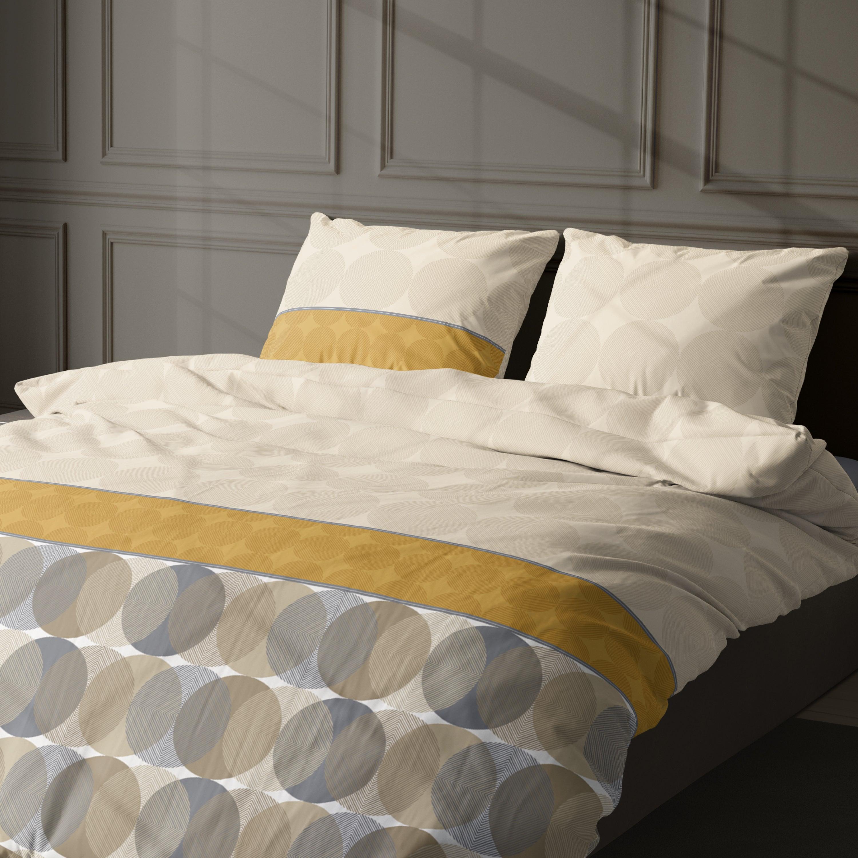 Satin d'Or Dekbedovertrek Satijn Cercles Beige/Oker - Bedtextielonline.be