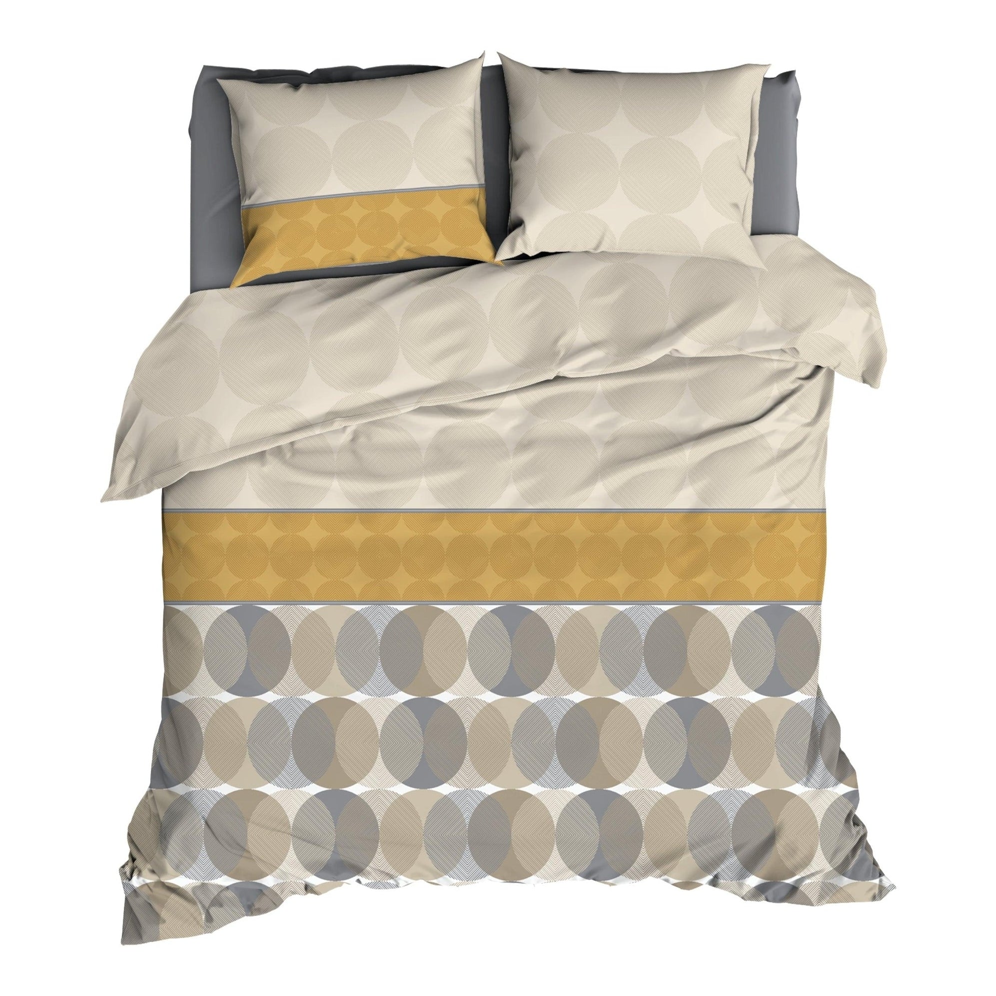 Satin d'Or Dekbedovertrek Satijn Cercles Beige/Oker - Bedtextielonline.be